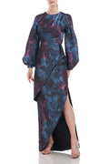 Deep Teal Floral Jacquard Dress M621815