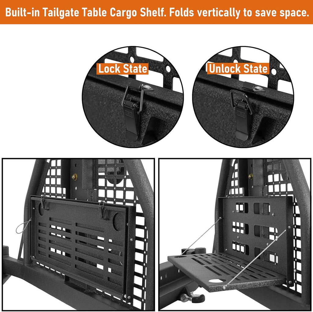 Rear Bumper with Swing Out Tire Carrier and Foldable Table Textured Black Steel E41675