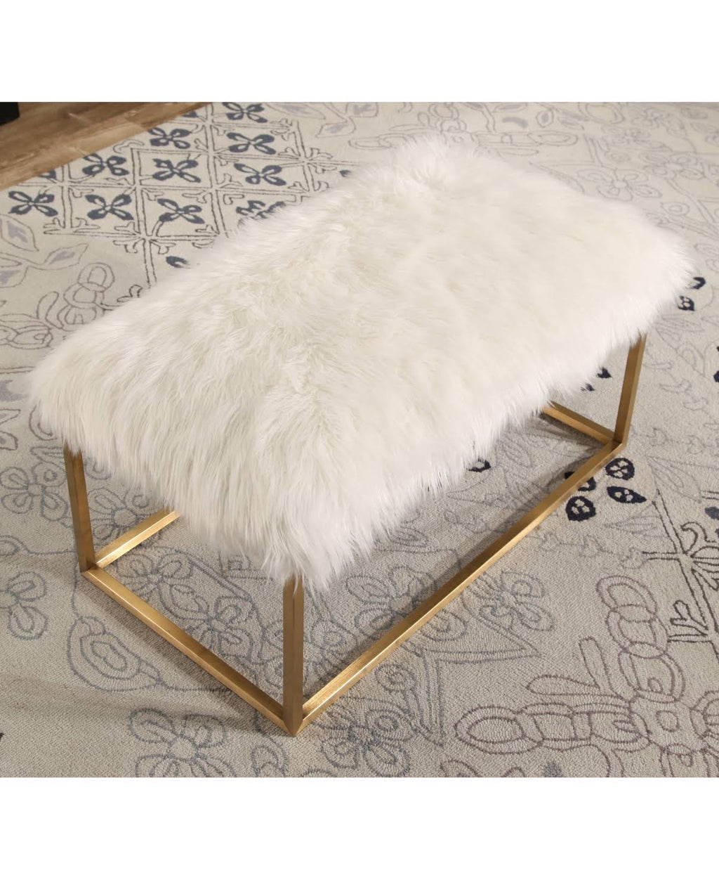 White Faux Fur Ottoman X682969