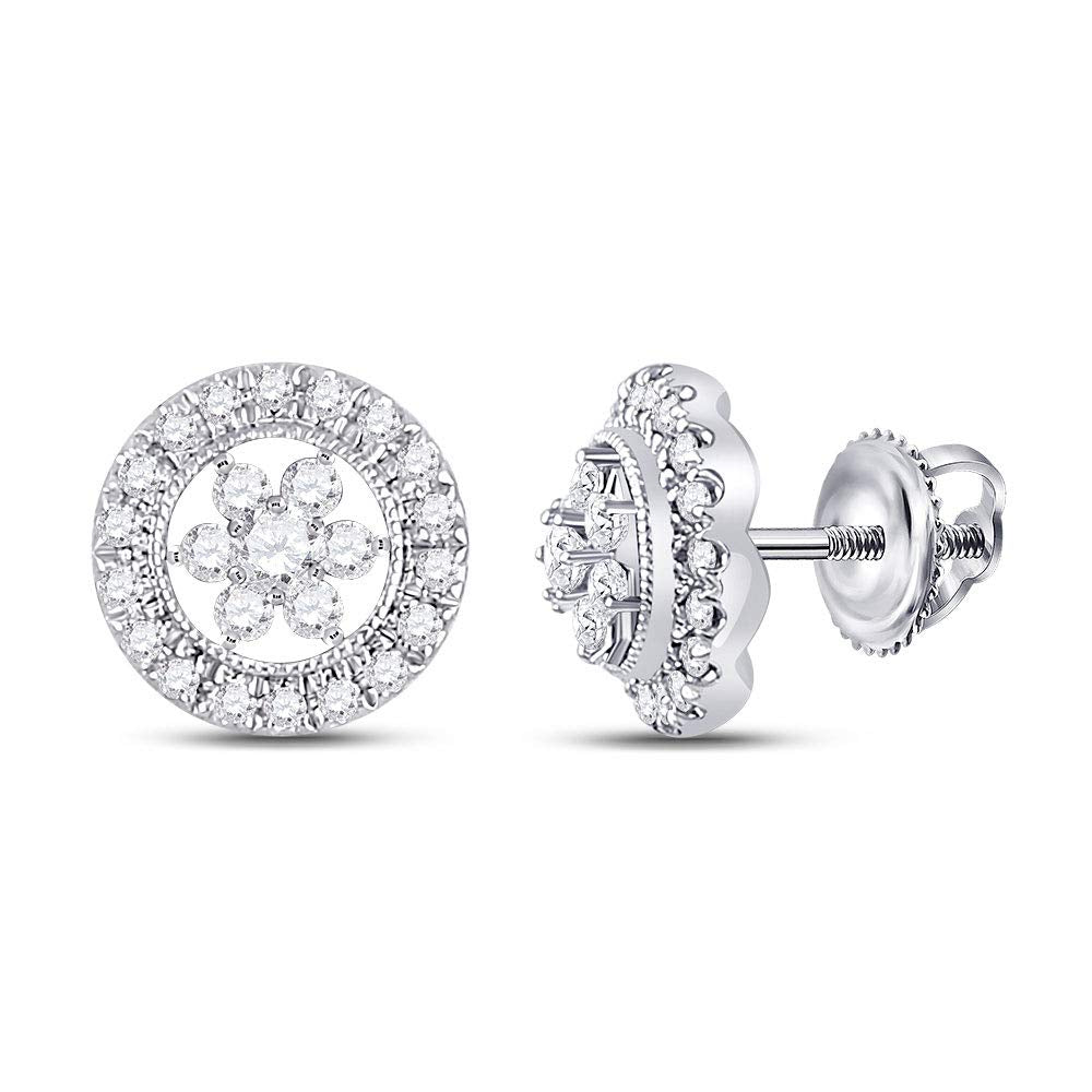14kt White Gold Diamond Floral Cluster Earrings 3/8 Cttw L928376