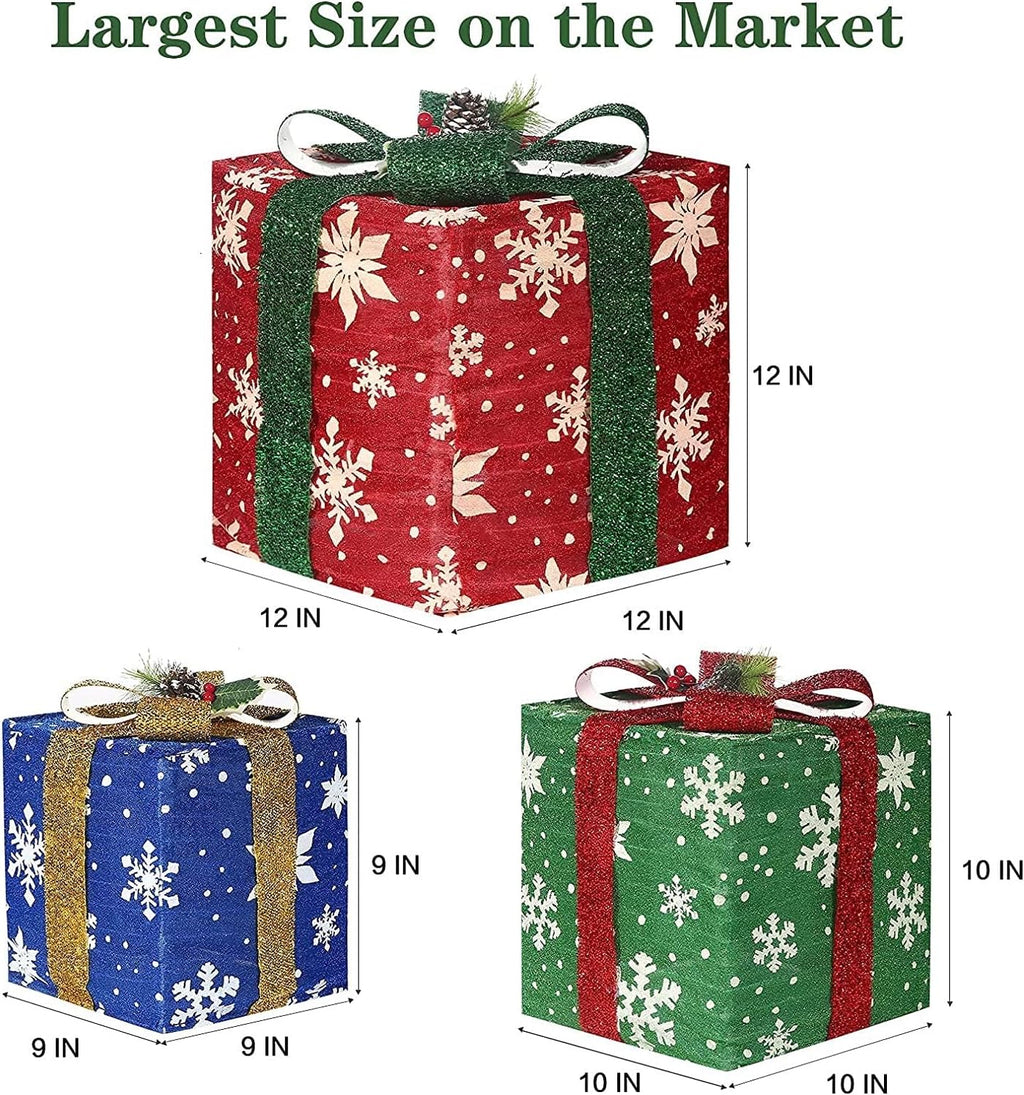 Set of 3 Christmas Lighting Shrink Gift Boxes with Waterproof Plug in Power Supply (Snowflake) Pack of 2 P44919
