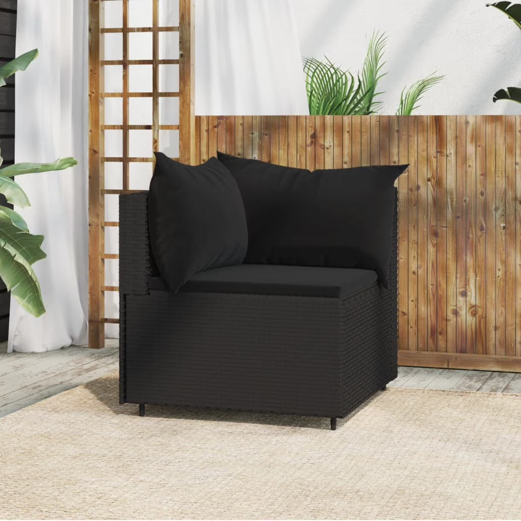 Black Poly Rattan Patio Corner Sofa with Cushions V667