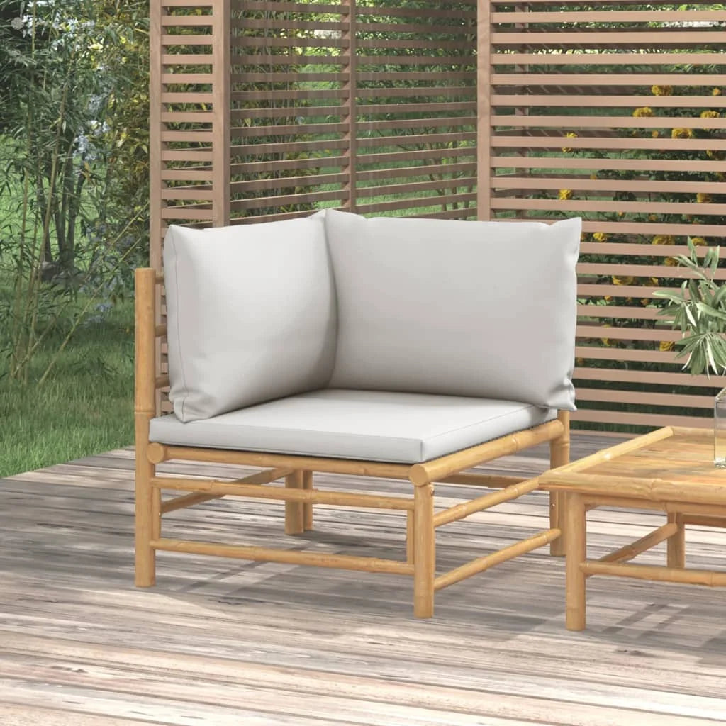Bamboo Patio Corner Sofa with Gray Cushions Y809398