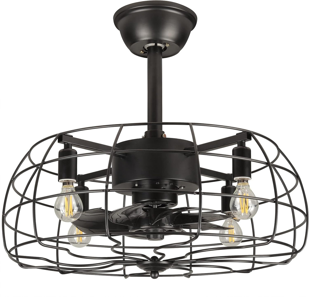 Black Industrial Caged Ceiling Fan with Remote Control I46024