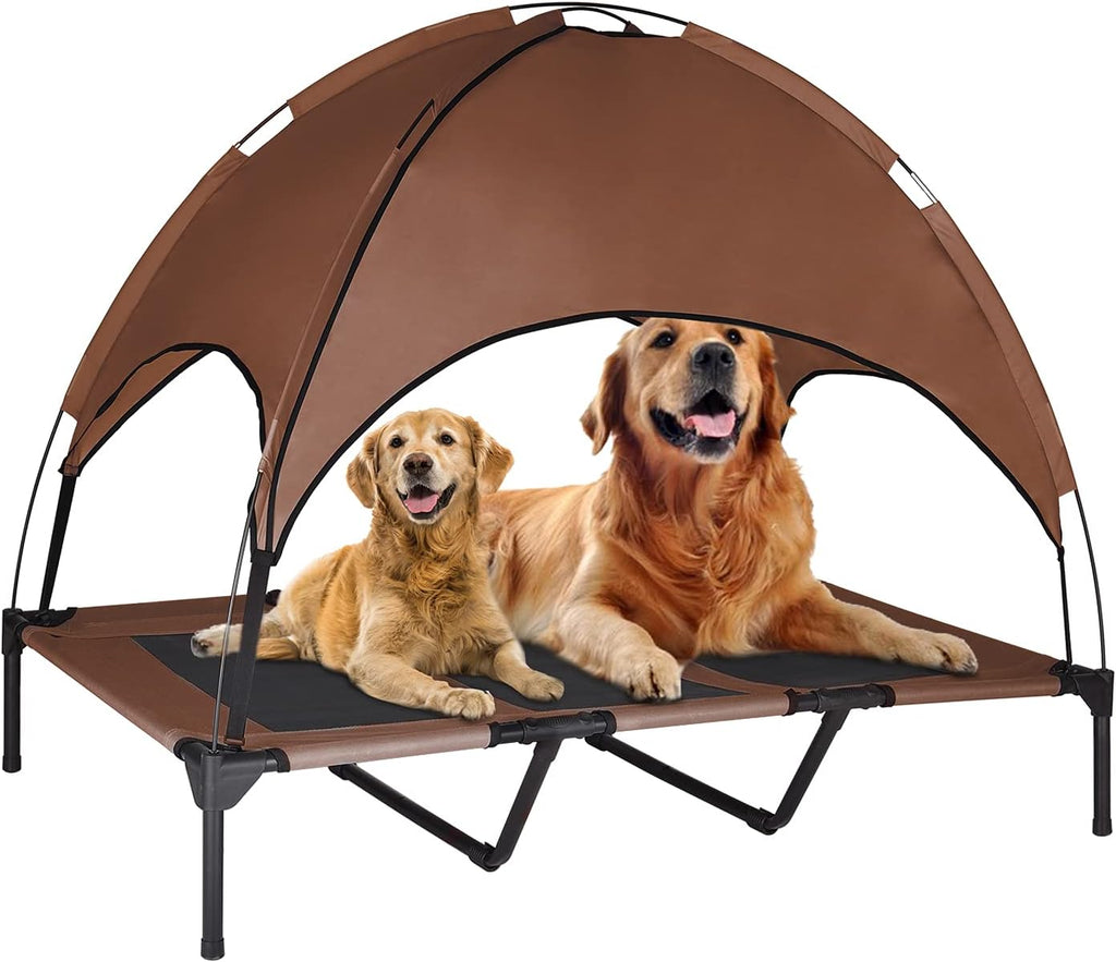 Elevated Dog Bed with Canopy, 1680D Oxford Fabric Raised Mesh Cot, Grey P21214