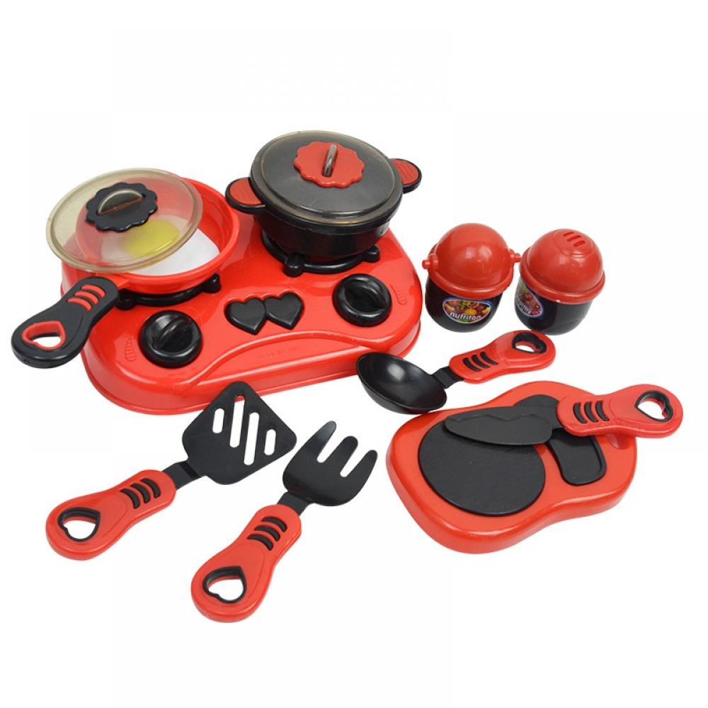 Pretend Play Kitchen Set with Cooktop, Pans, Play Food, Cooking Utensils X479