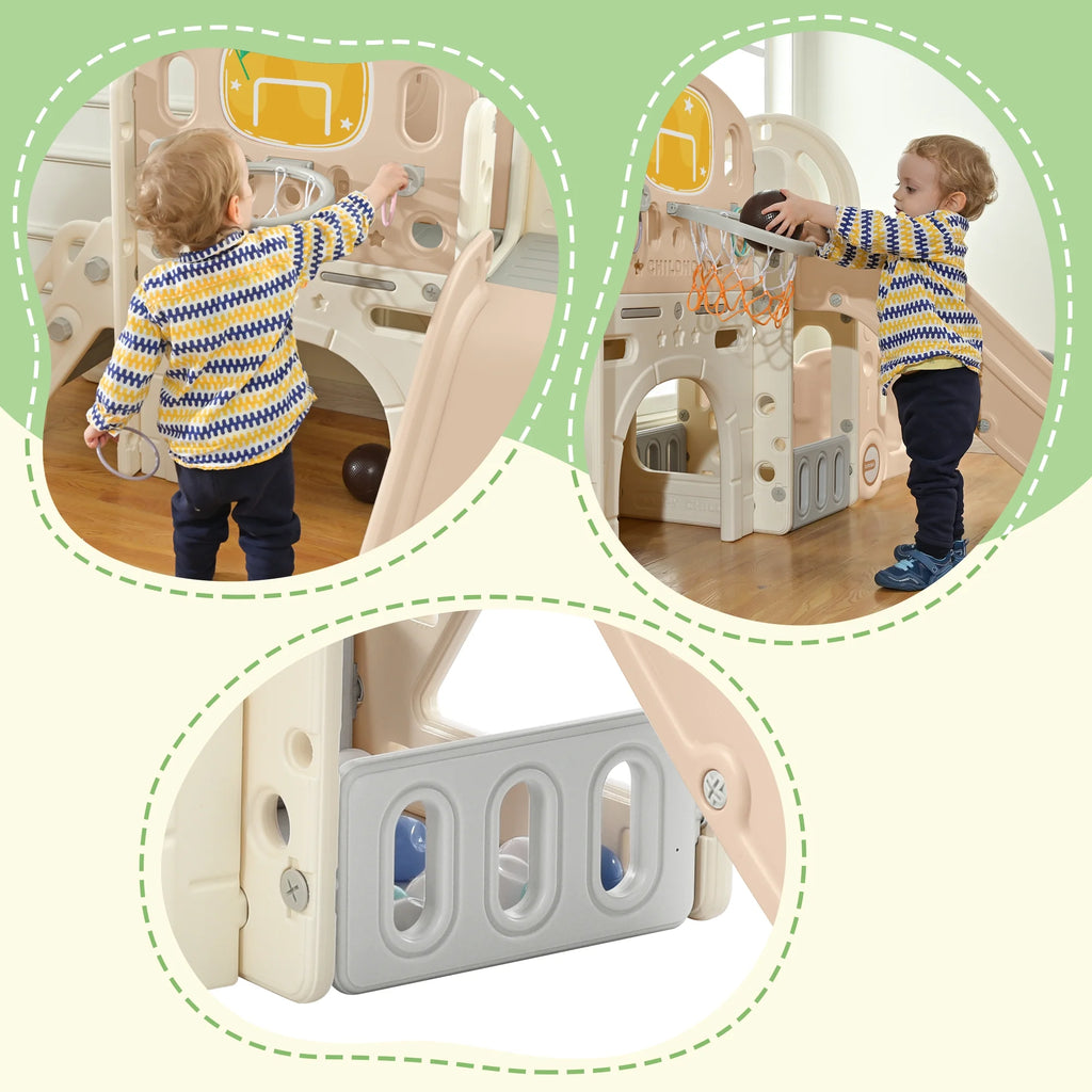 9 in 1 Kids Slide Playset with Basketball Hoop E808