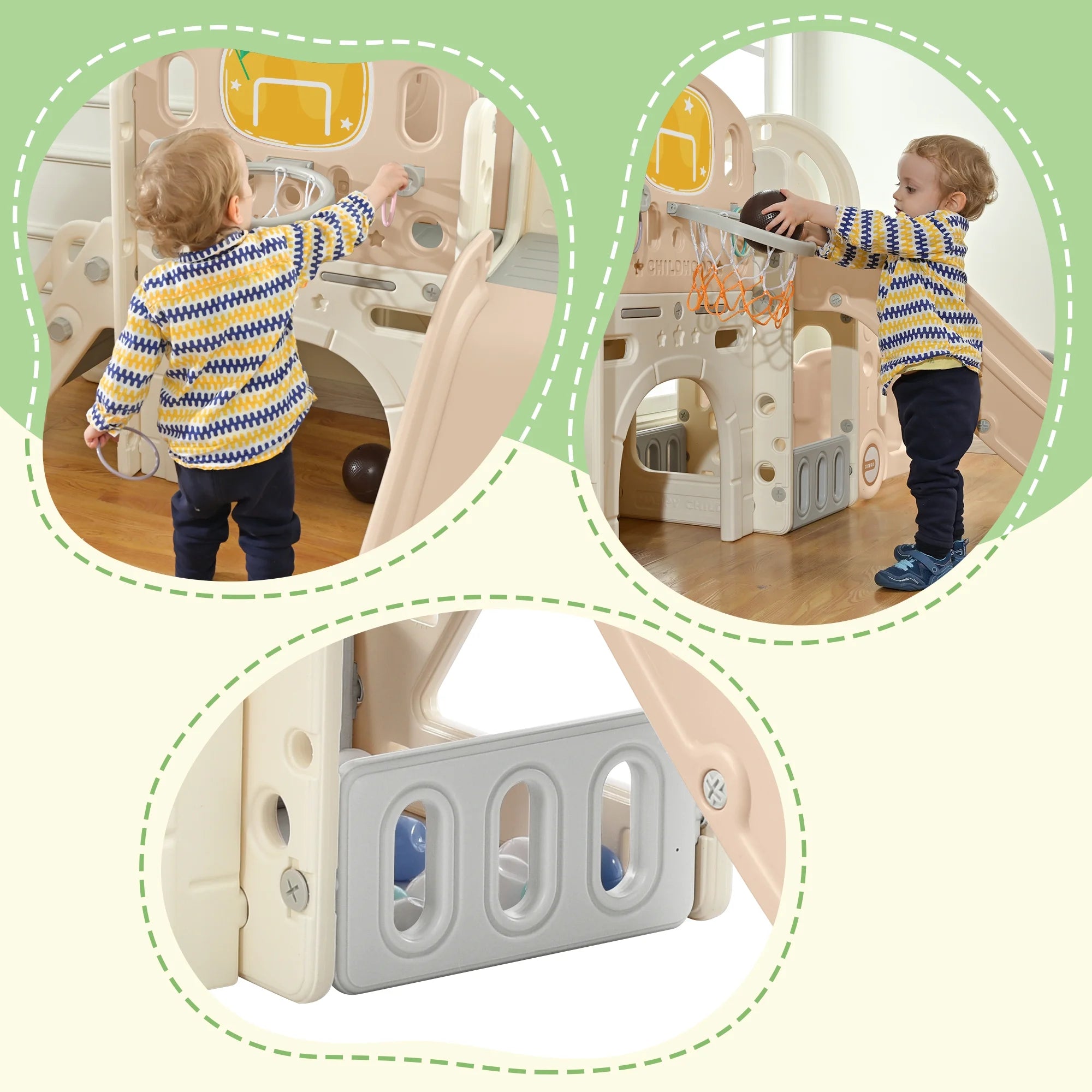 9 in 1 Kids Slide Playset with Basketball Hoop E808