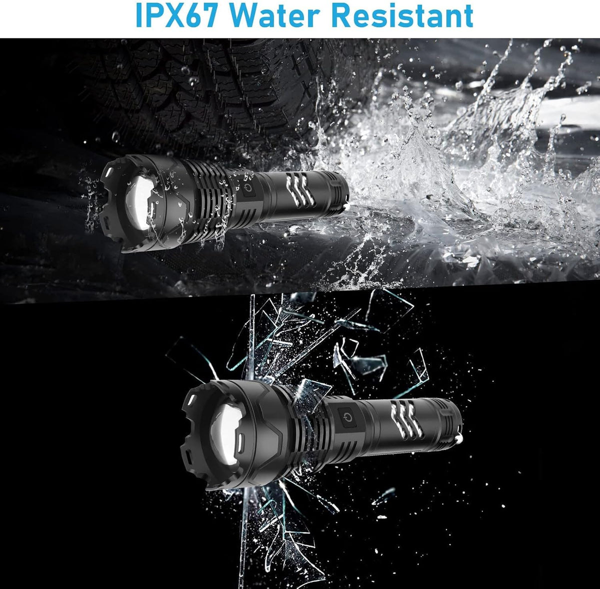 Rechargeable LED Tactical Flashlight, 120000 Lumen, USB Fast Charge, IPX6 Waterproof O262858