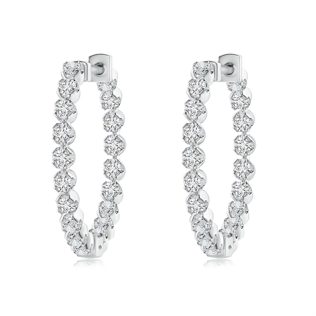 14K White Gold Diamond Hoops Earrings B22868