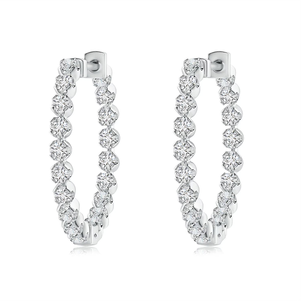 14K White Gold Diamond Hoops Earrings B22868