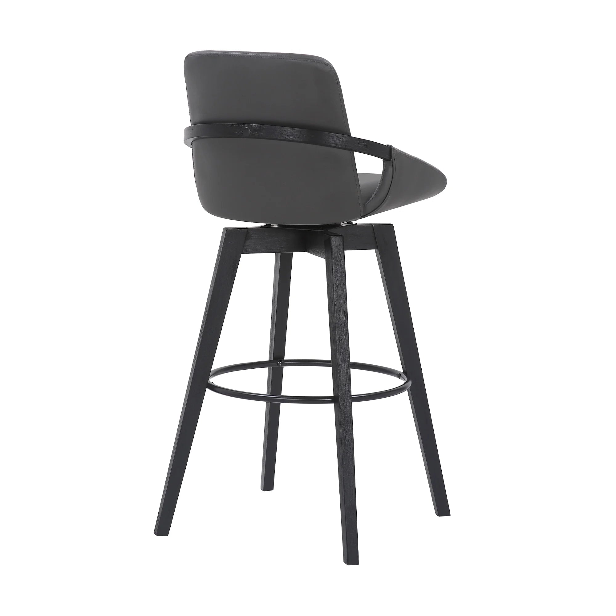 Gray Faux Leather and Black Wood Swivel Bar Stool N510