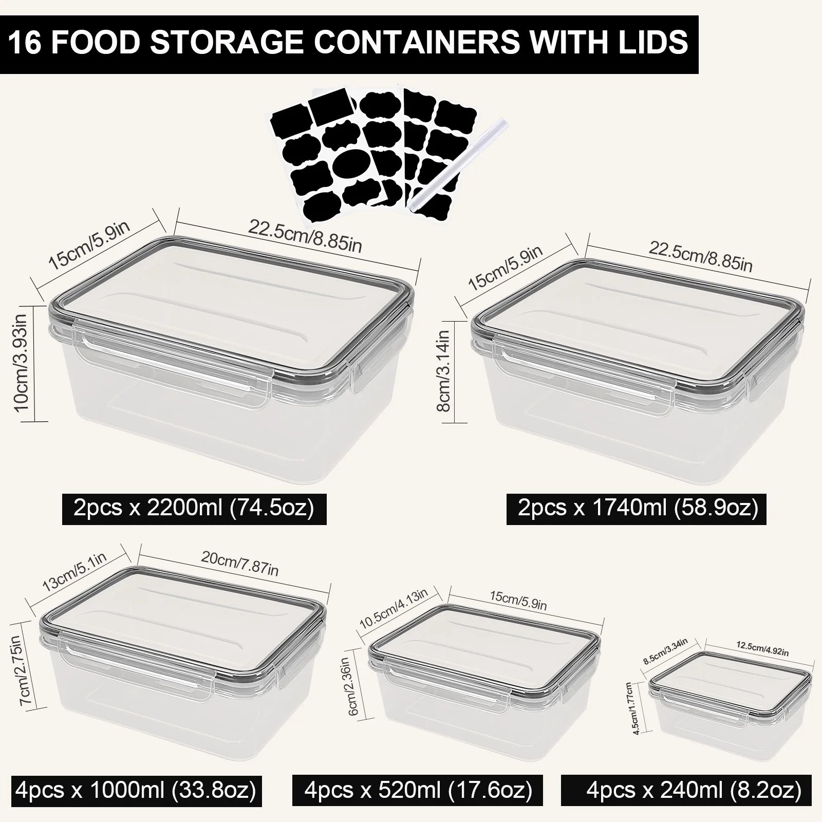 32 Pcs Airtight Food Storage Containers Set with Snap Locking Lids Z4243