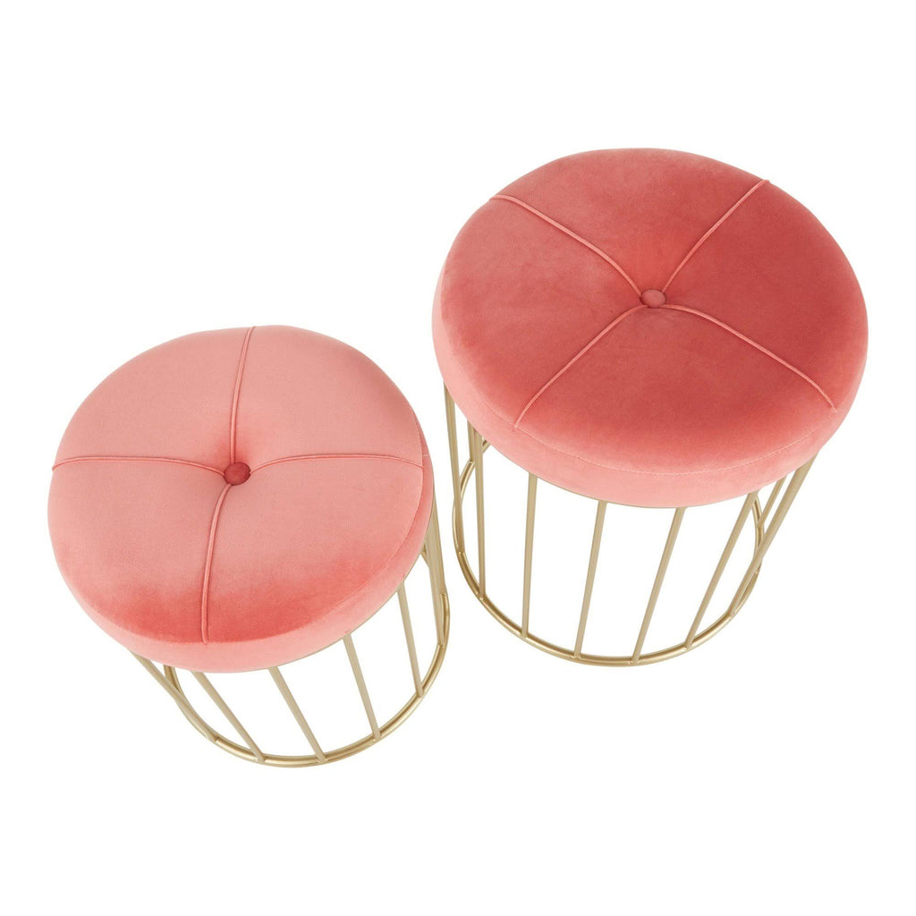 Black Velvet Gold Metal Nesting Ottoman Set E134