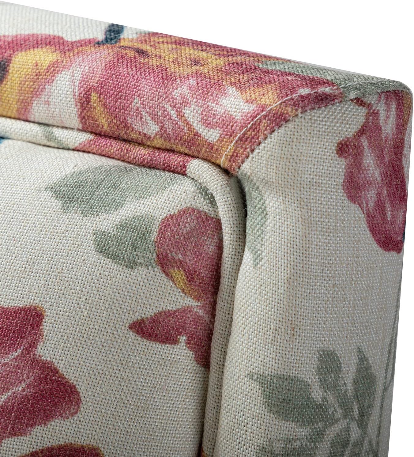 Red Floral Fabric Club Chair with Arms and Rubber Wood Legs L4389