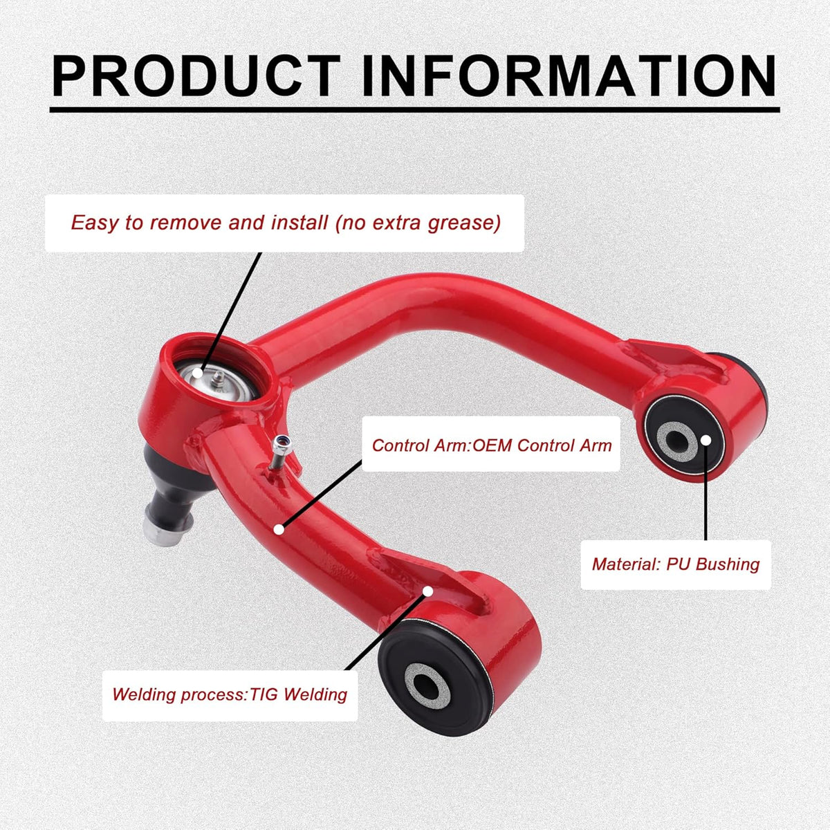 Front Upper Control Arms for 2005-2022 Tacoma, 2-4" Lift, Adjustable (Red) M470