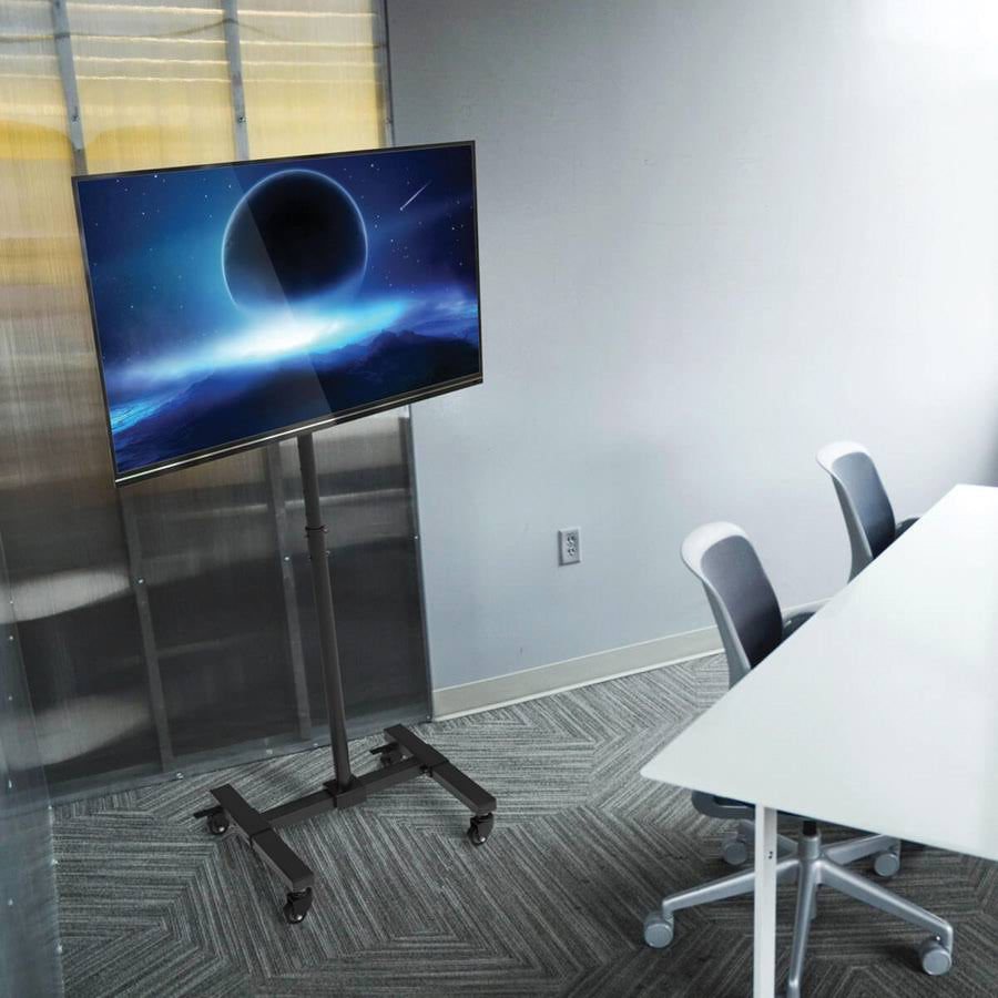 Mobile Cart TV Stand Height-Adjustable Locking Casters Black L923