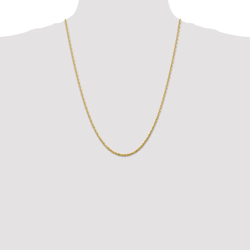 14kt Yellow Gold 2.25mm Diamond Cut Rope Chain 24 inch Lobster Clasp W56697
