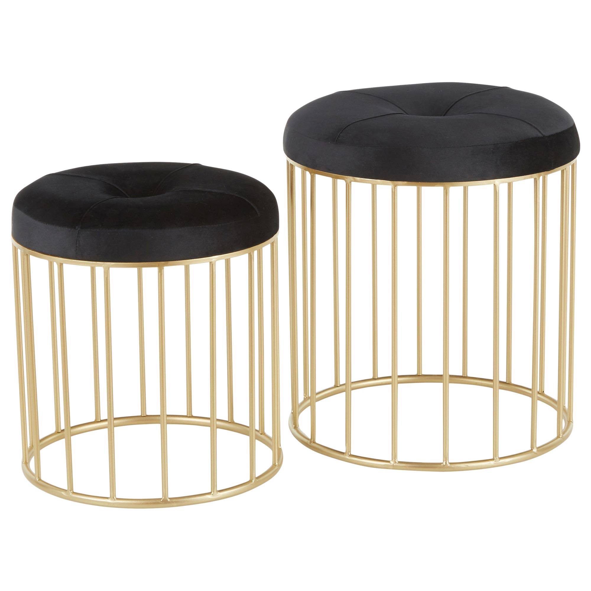 Black Velvet Gold Metal Nesting Ottoman Set E134