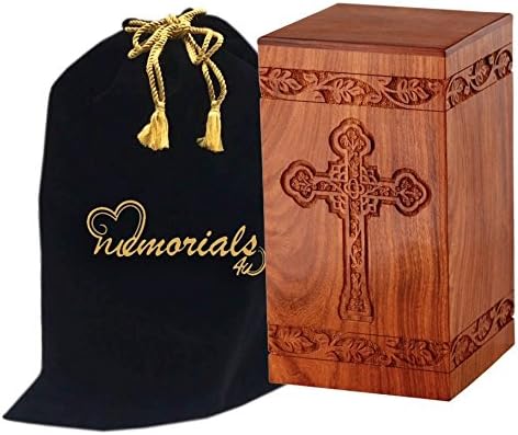 Solid Rosewood Cremation Urn with Hand-Carved Cross Design G979176