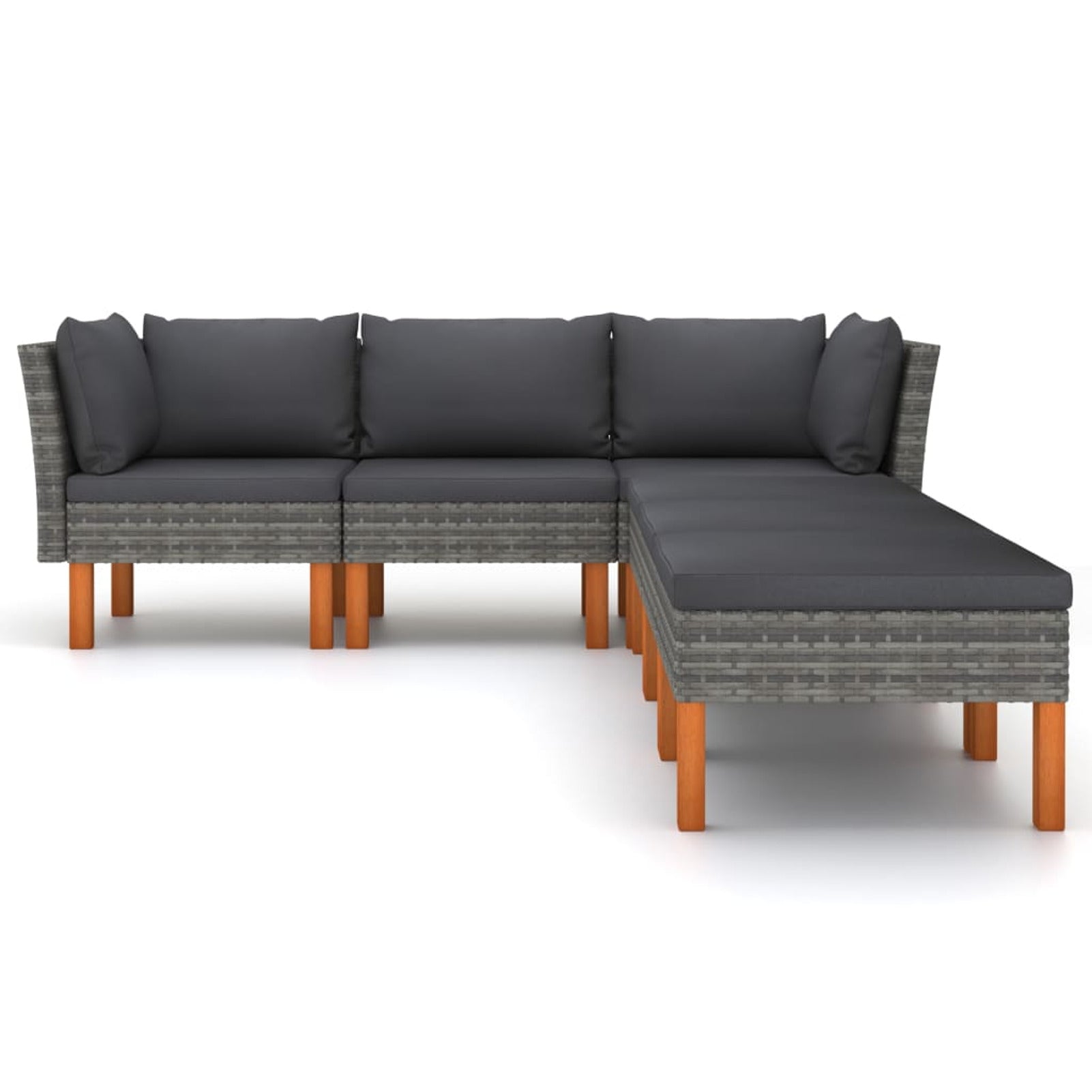 6 Piece Gray Poly Rattan Wood Legs Outdoor Sectional Sofa Set M895257