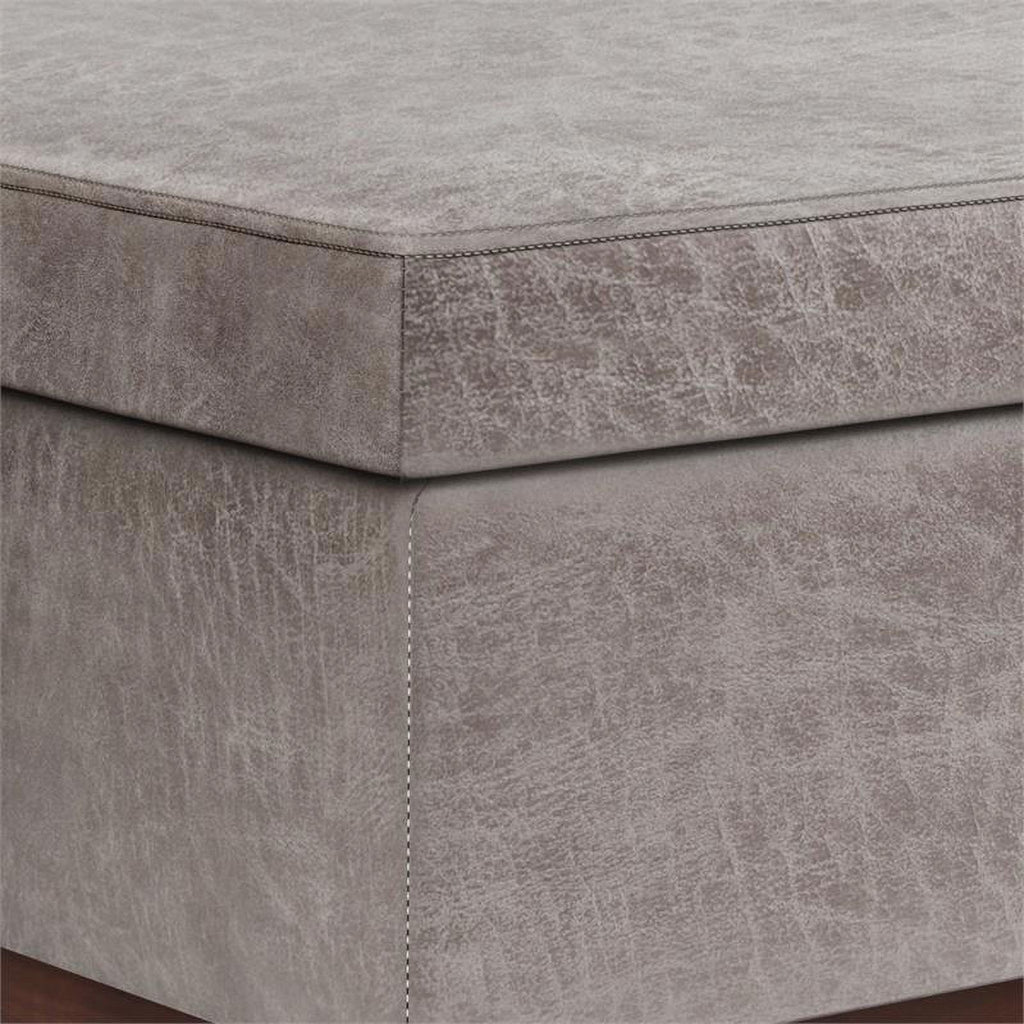 Distressed Grey Faux Leather Lift Top Storage Ottoman P25146