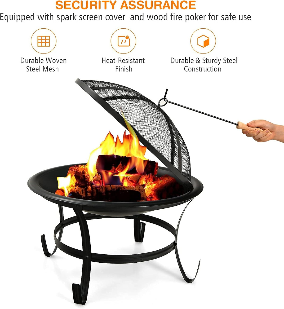 22” Steel Fire Pit Bowl with BBQ Grill and Spark Screen Cover D326282