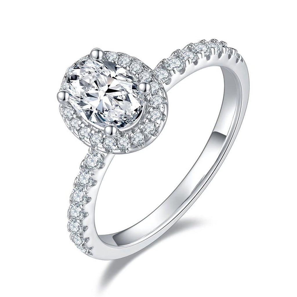 Pear Cut Moissanite Engagement Ring Pave Halo In 18K White Gold Plating Over Silver I1382