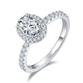Pear Cut Moissanite Engagement Ring Pave Halo In 18K White Gold Plating Over Silver I1382