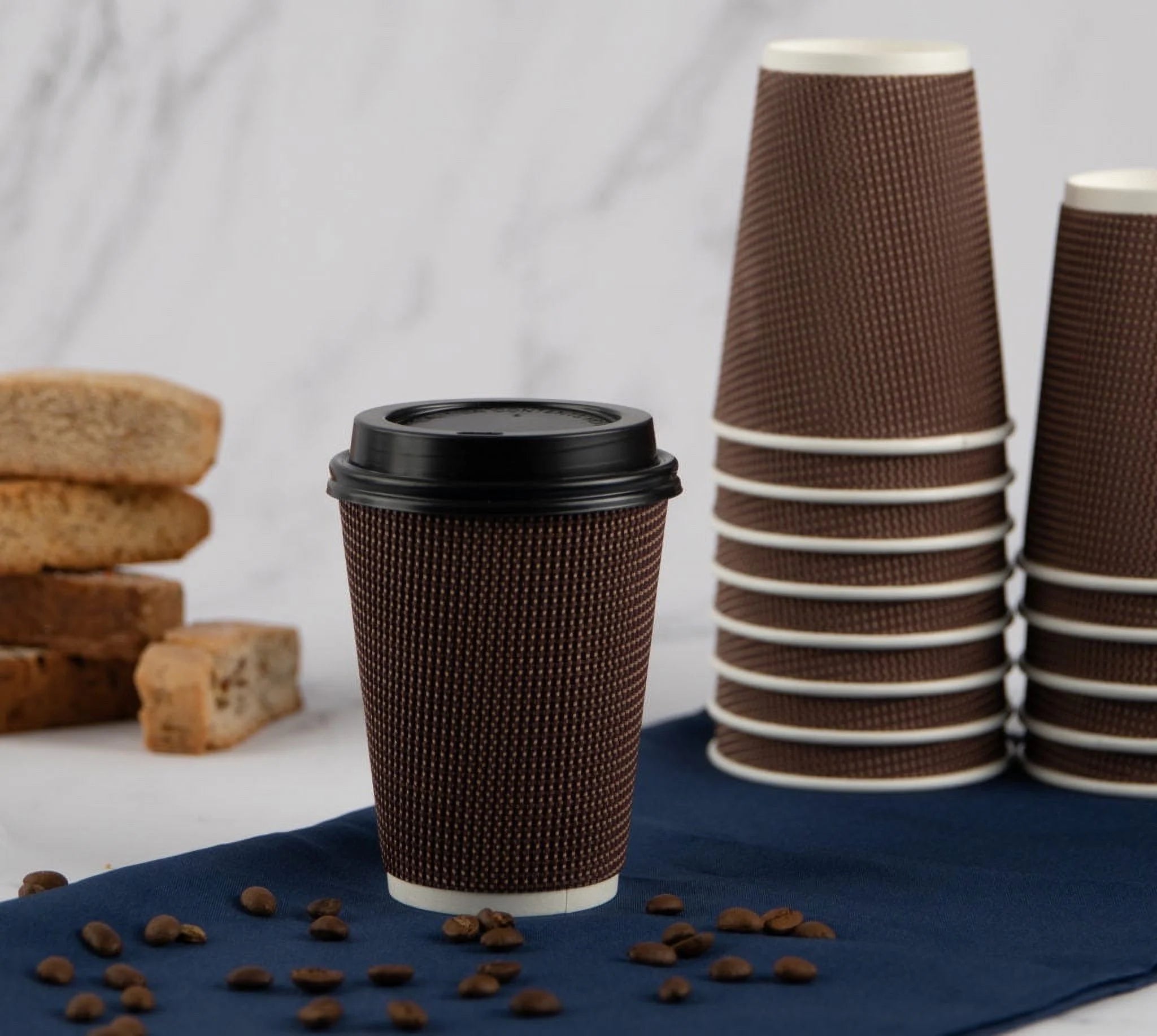 48 Pc Insulated Double Walled Disposable Paper Hot Cups with Lids Z247