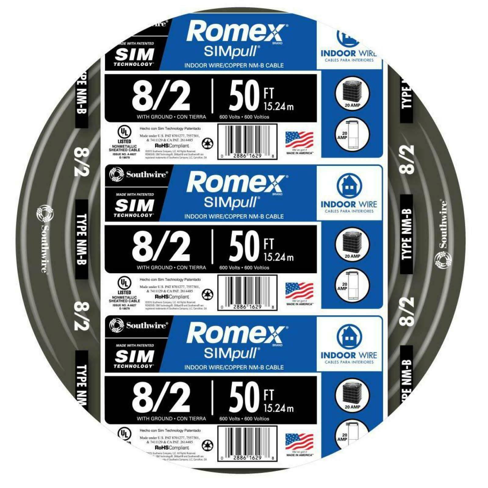 50 ft. 8/2 Black Stranded Cu NM-B W/G Wire B565399
