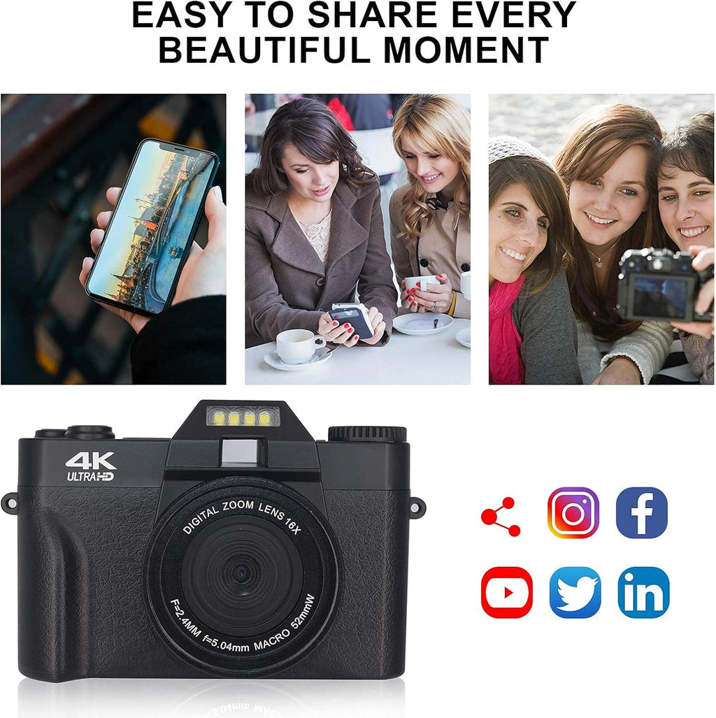 4K 48MP Digital Camera with 3.0 inch 180° Flip Screen and 32GB Memory Card Q42660