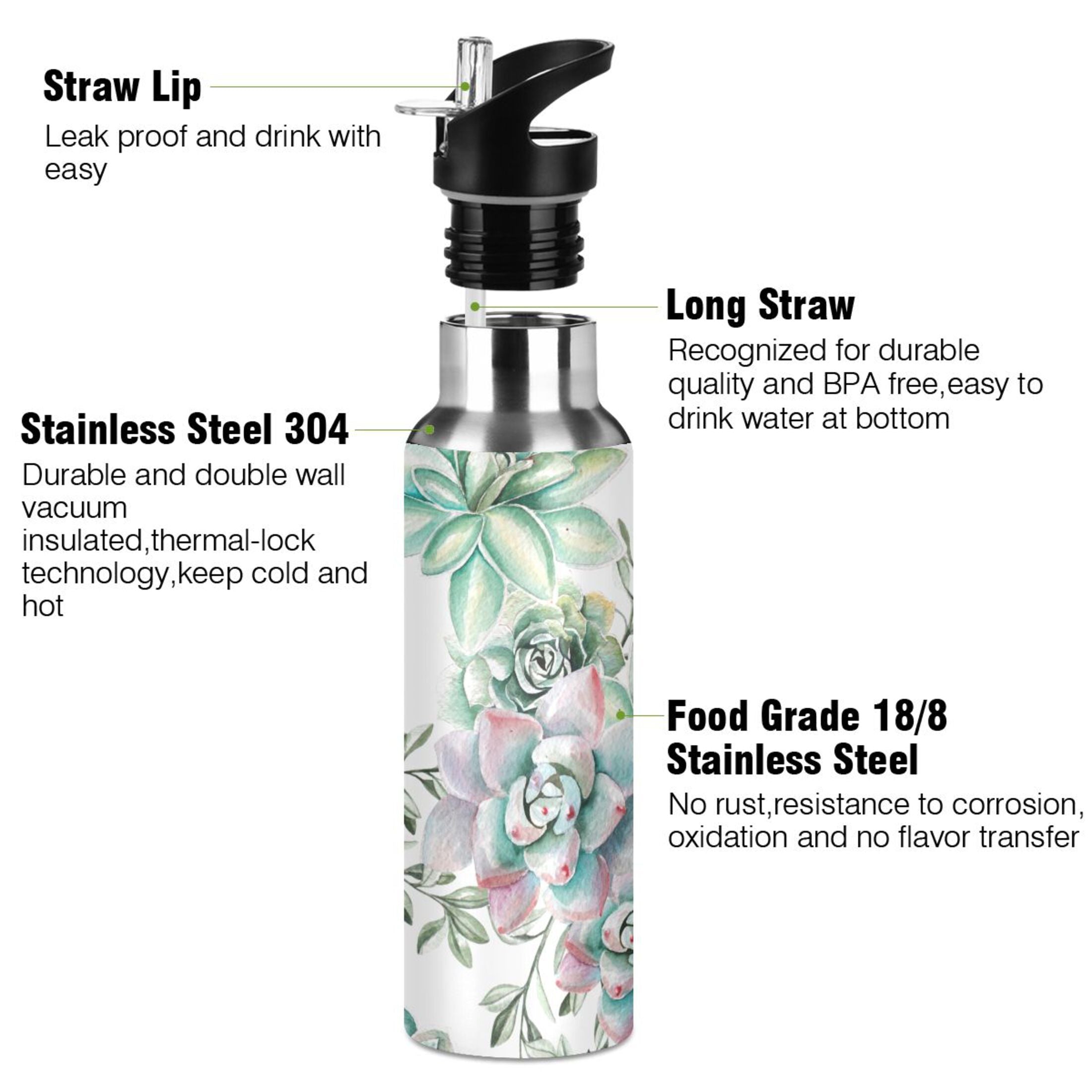 20 oz Insulated Stainless Steel Water Bottle with Straw Lid E282874