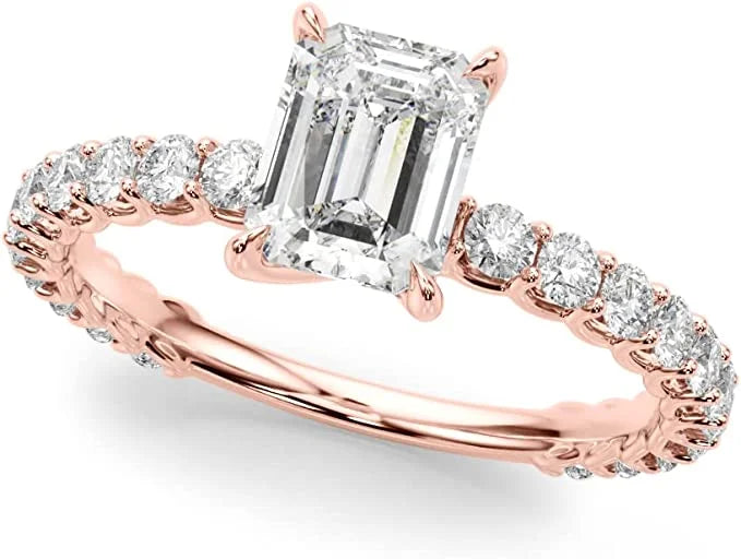 1.00 Carat Lab Grown Diamond Emerald Cut and Round Engagement Ring S2218