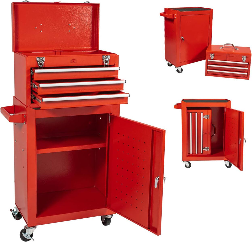Black & Red Rolling Tool Chest with 3 Drawers J809632