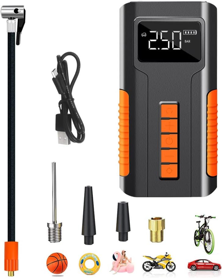 Portable Tire Inflator, 150 PSI Mini Air Compressor, 6000mAh Rechargeable Battery, Digital LCD Pressure Gauge, LED Flashlight, Pack of 2 V651827