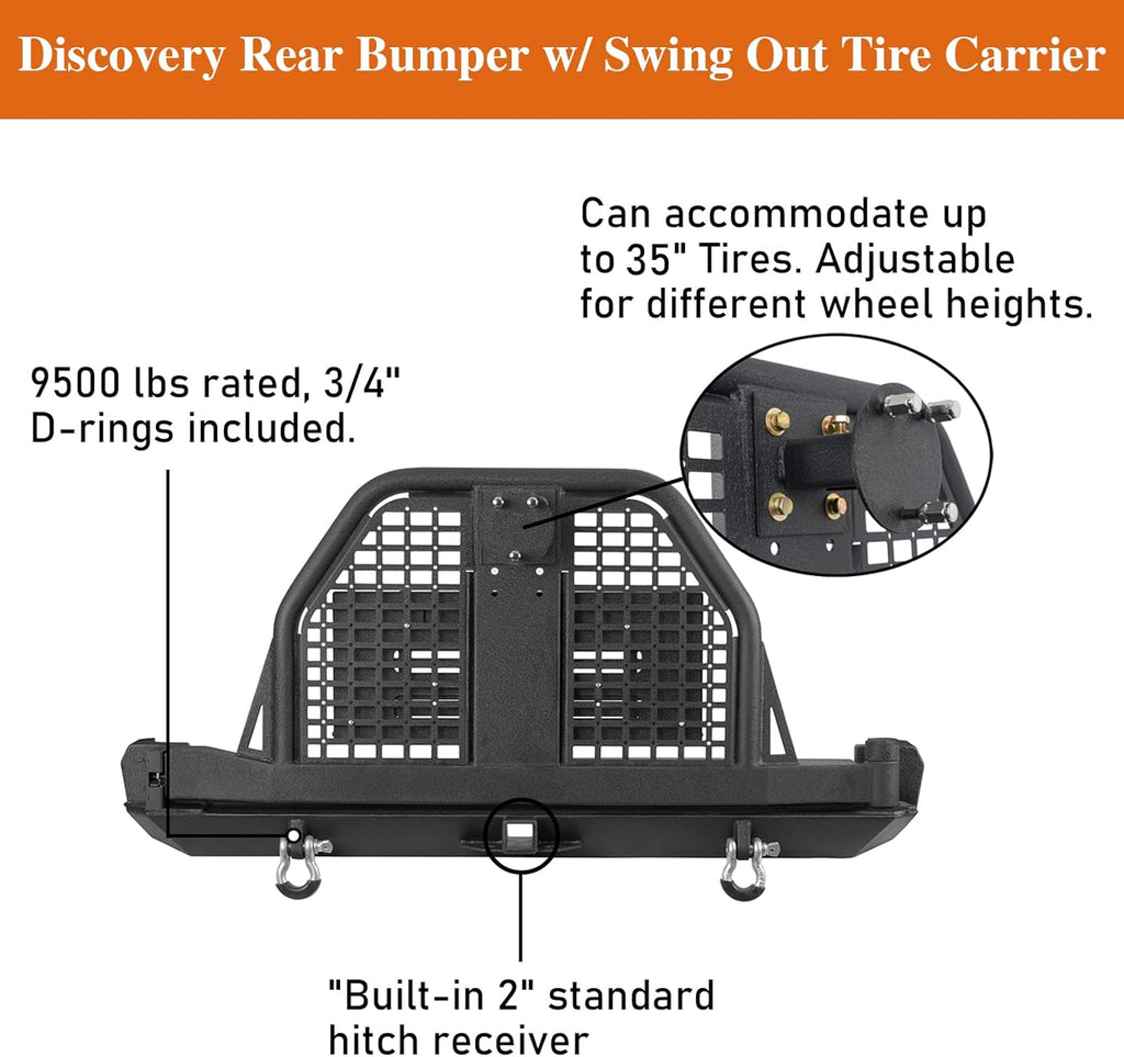 Rear Bumper with Swing Out Tire Carrier and Foldable Table Textured Black Steel E41675