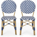Navy Blue + White + Bamboo Finish Outdoor Bistro Chair B3031