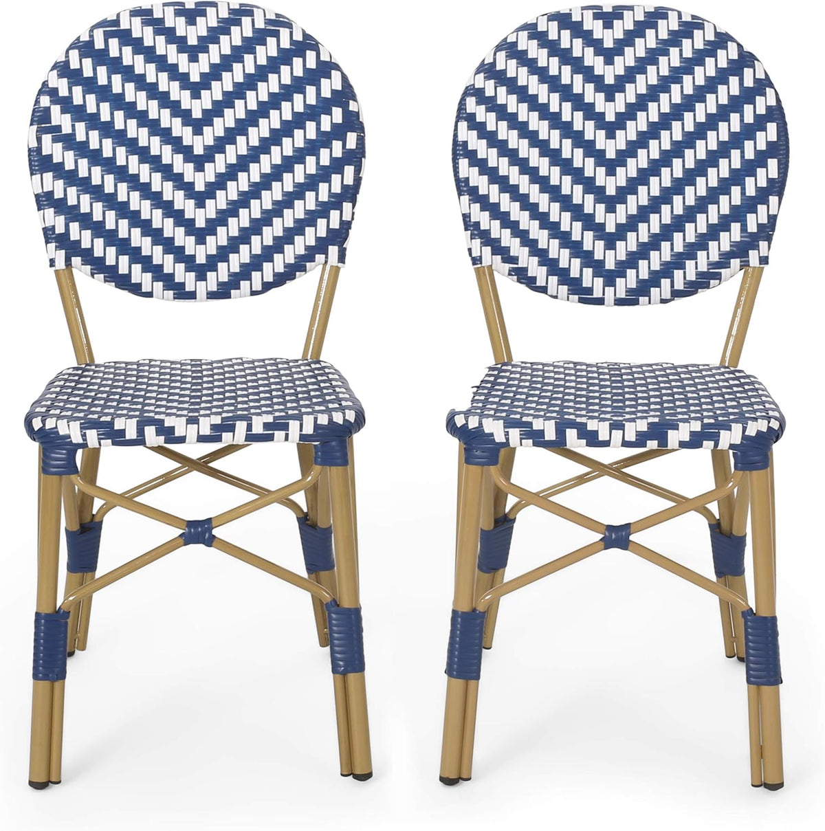 Navy Blue + White + Bamboo Finish Outdoor Bistro Chair B3031