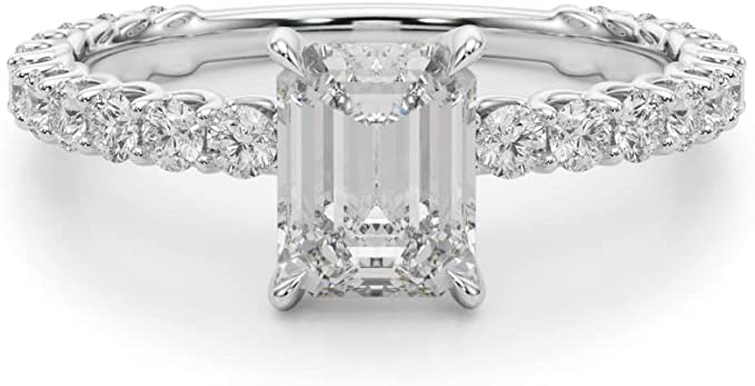 1.00 Carat Lab Grown Diamond Emerald Cut and Round Engagement Ring S2218
