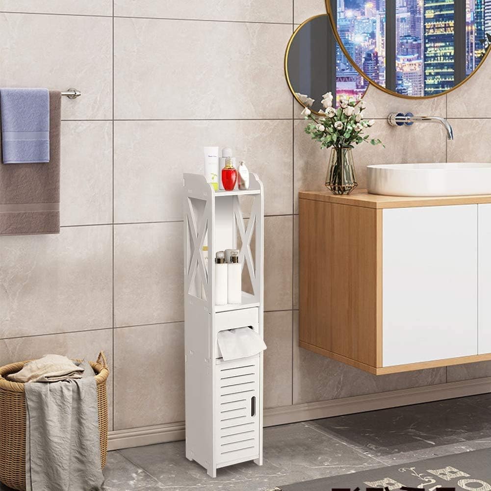 White Bathroom Floor Cabinet Storage Organizer, 31.5 x 6.1 x 5.9 inch K15760