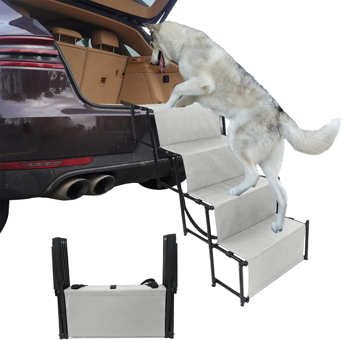 Grey Pack of 2 Folding Pet Stairs Ramp Ladder V31248