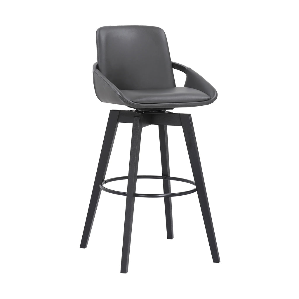 Gray Faux Leather and Black Wood Swivel Bar Stool N510