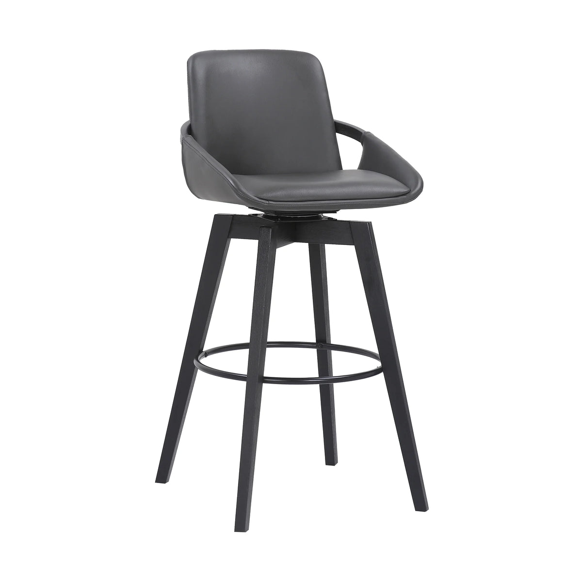 Gray Faux Leather and Black Wood Swivel Bar Stool N510