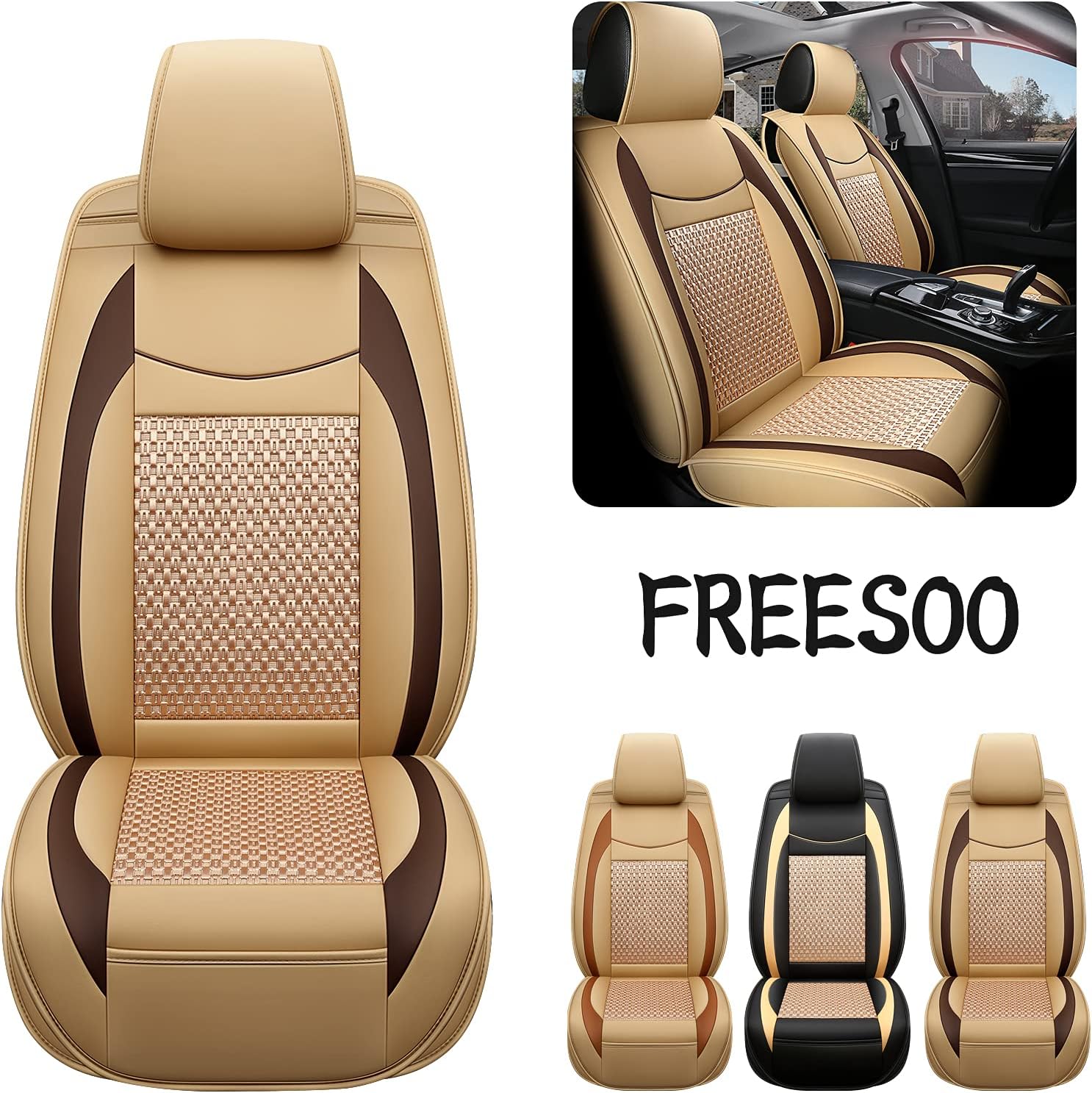 Black Red 9 Leather Car Seat Covers Full Set Q701943