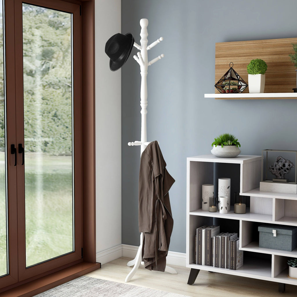 White Solid Wood Coat Rack N23038