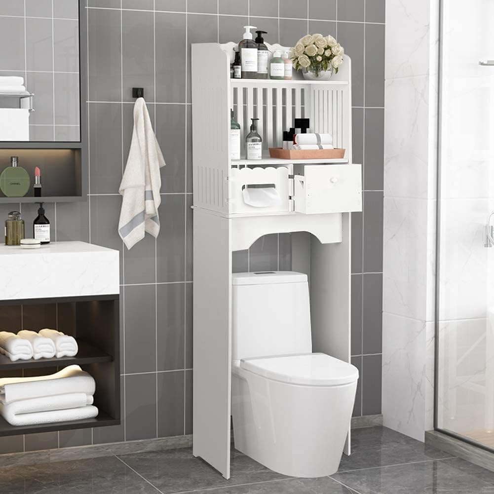 White Bathroom Floor Cabinet Storage Organizer, 31.5 x 6.1 x 5.9 inch K15760
