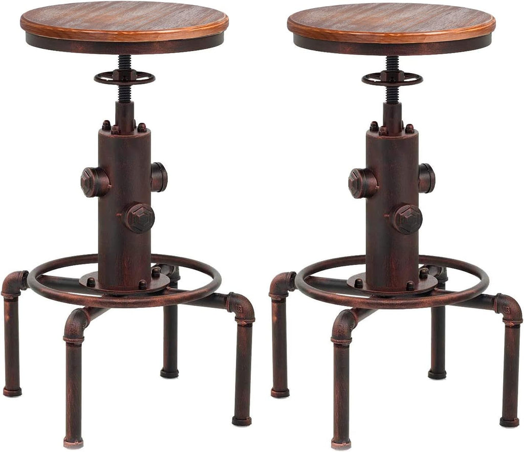 Red Bronze Solid Wood Industrial Bar Stool Set of 2 E16718