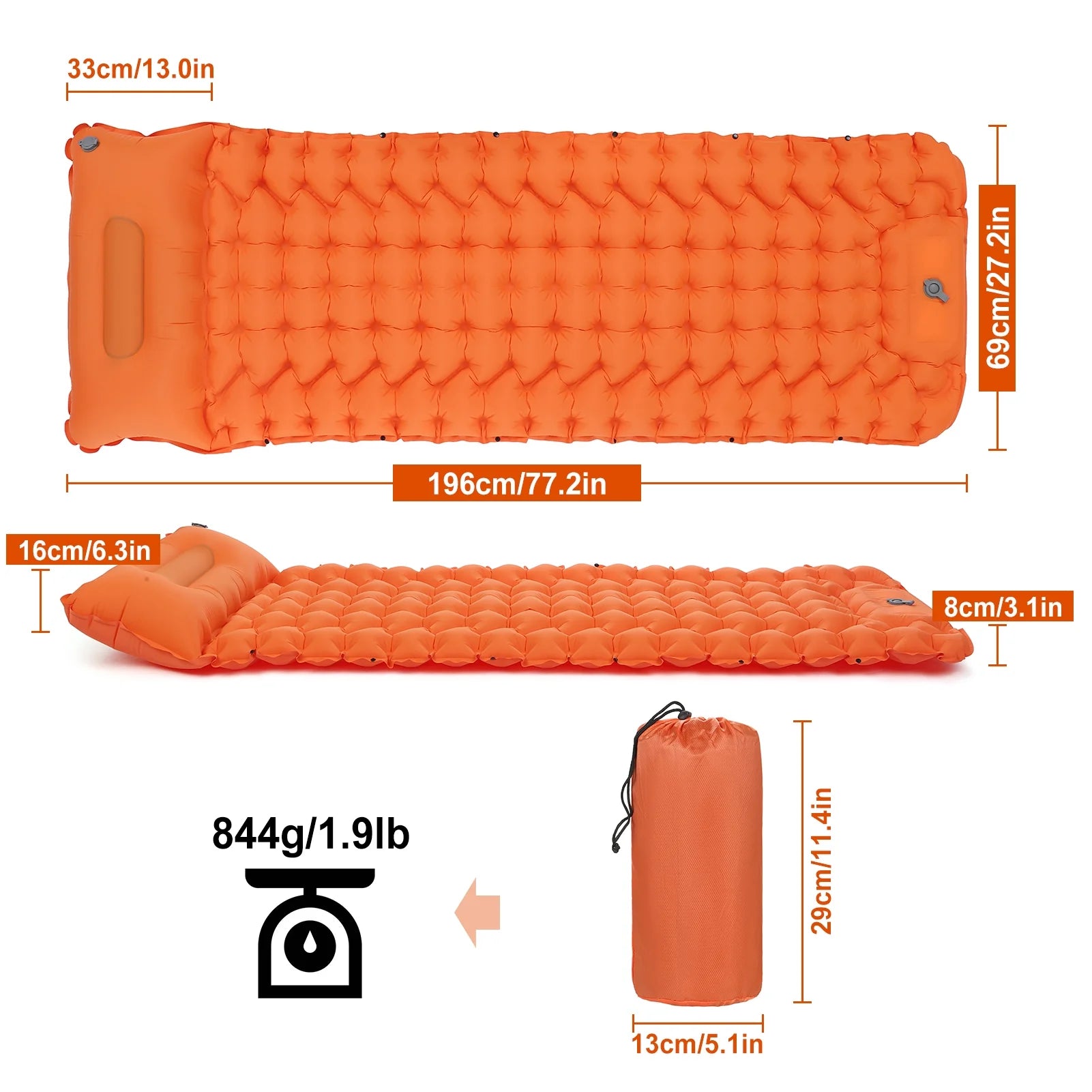 Ultralight Waterproof Camping Air Mattress Sleeping Pad with Built-in Pump A334016