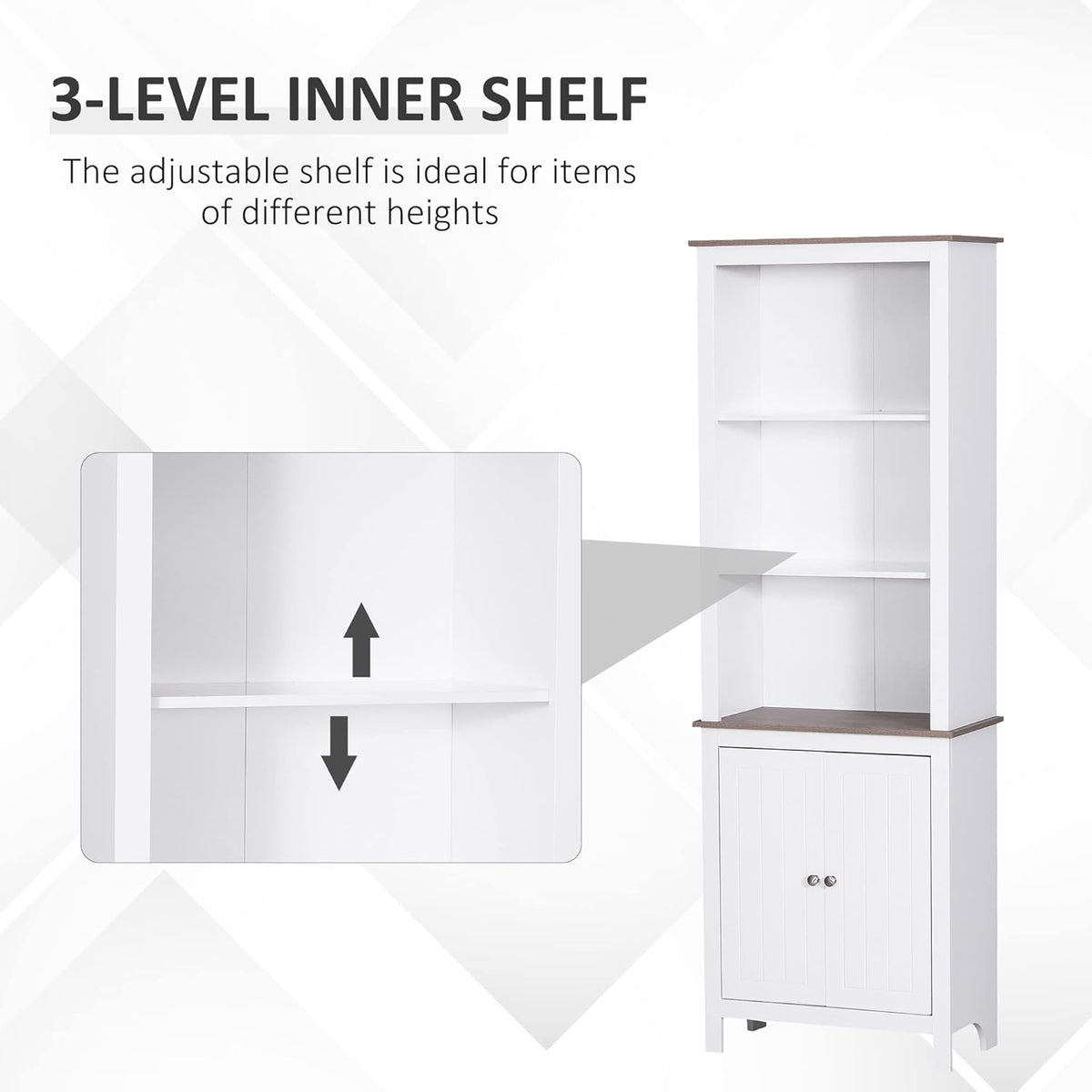 White 3-Tier Storage Cabinet with Double Door U919920